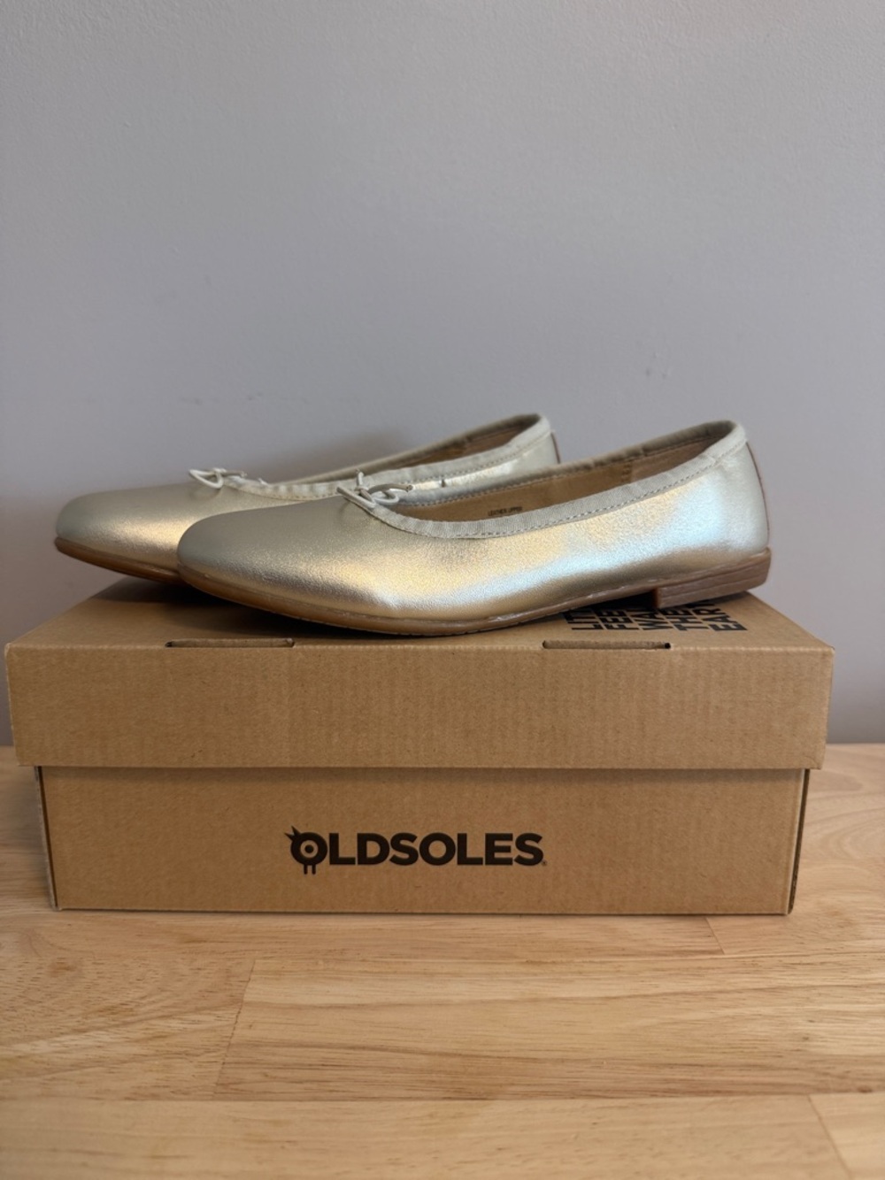 Old Soles Kids Metallic Champagne Ballet Flats with Bow